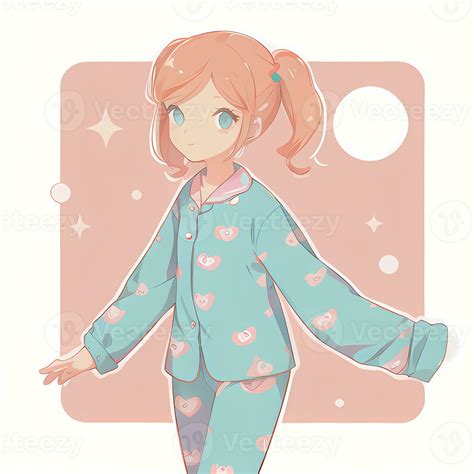 Cute Kawaii Chibi Anime Girl Sticker Wearing Pajama Simple Colorful ...