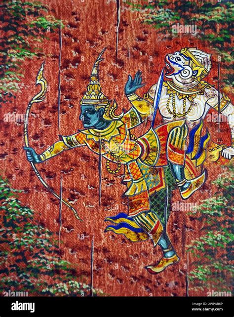 Art Painting Oil Color Literature Ramayana Thailand Oil Paints Of