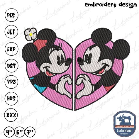 Pink Valentine Mouse Head Embroidery Machine Design Valentine Cartoon