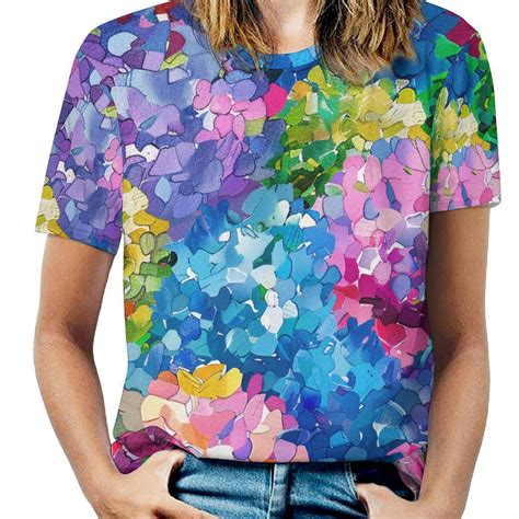 DNAGSBBSN Summer Hydrangea 8592 Full Print Graphic T Shirts Short