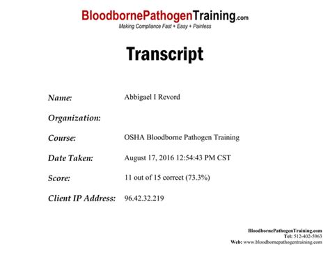 Osha Bloodborne Pathogen Training Certificate For Abbigael I Revord Ppt