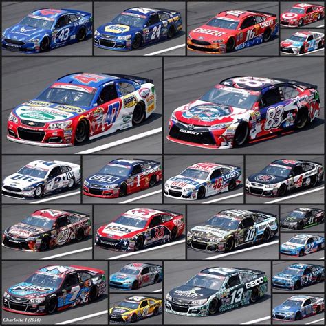 Many Different Pictures Of Nascar Cars On The Track