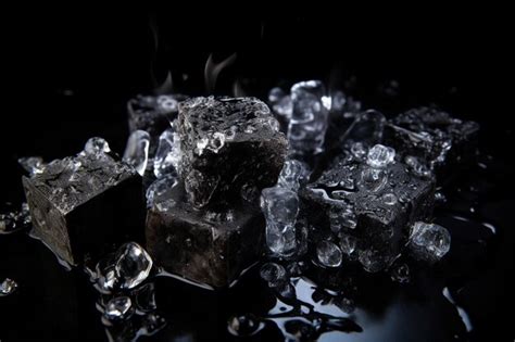 Cubos de hielo derritiéndose sobre una superficie de hierro negro