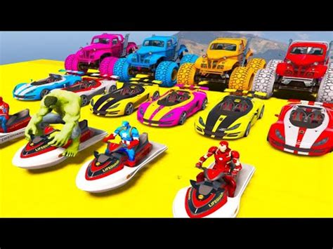 Boats Helicopter Monster Truck SUPER Cars Vs SUPER HEROES Spiderman