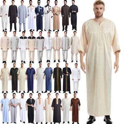 Kaftan Men Saudi Arab Thobe Thoub Abaya Robe Muslim Dishdasha Long