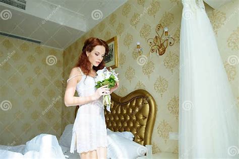 Beautiful Redhair Lady In Elegant White Panties And Peignoir Fashion