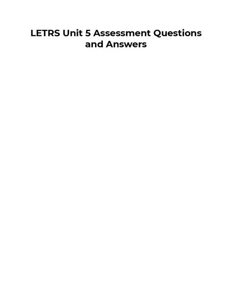 LETRS Unit 5 Assessment Questions And Answers Exams Nursing Docsity