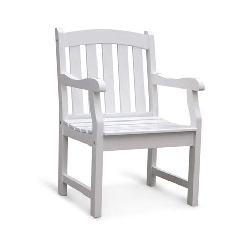 Vifah Bradley Acacia Slatted White Patio Armchair V1339 The Home Depot