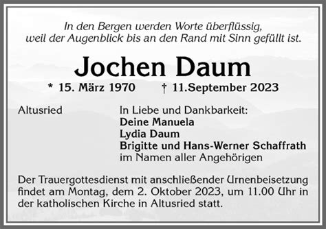 Traueranzeigen von Jochen Daum Allgäuer Zeitung