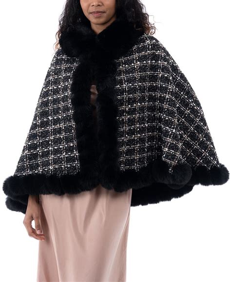 Inc International Concepts Womens Tweed Faux Fur Trim Shawl Created For Macys Macys