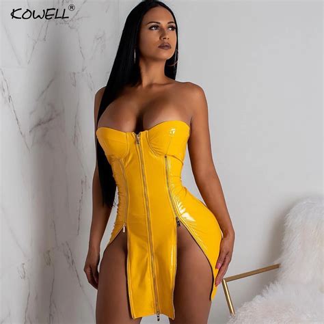 Hot Sale Pu Leather Sexy Off Shoulder Mini Dress Women Strapless