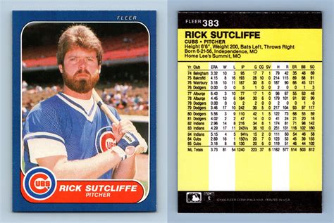 Rick Sutcliffe Cubs 383 Fleer 1986 Baseball Trading Card