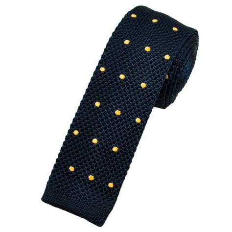 Navy Blue And Gold Polka Dot Silk Knitted Tie From Ties Planet Uk