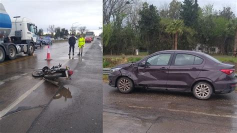 Roldán un herido de consideración en choque entre auto y moto