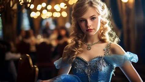Premium Photo A Girl Like Princess Blonde Hair In A Blue Princess Dress