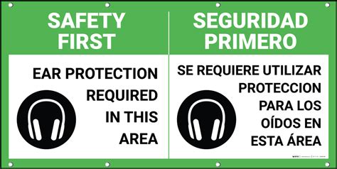 Safety First Ear Protection Required In Area Bilingual Spanish Banner