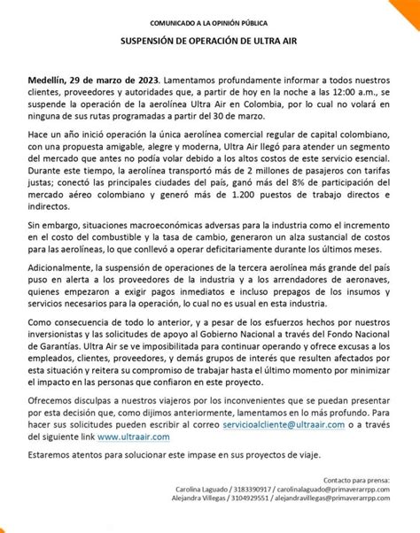 Ultra Air Suspende Operaciones En Colombia El Diario