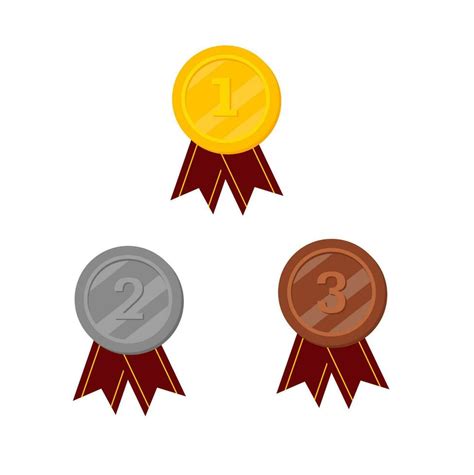 Ranking number. Gold, silver, bronze medal set. Champion trophy awards ...