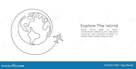 Un Disegno Di Linea Continua Del Globo Terrestre Con Velivolo Rotta Di