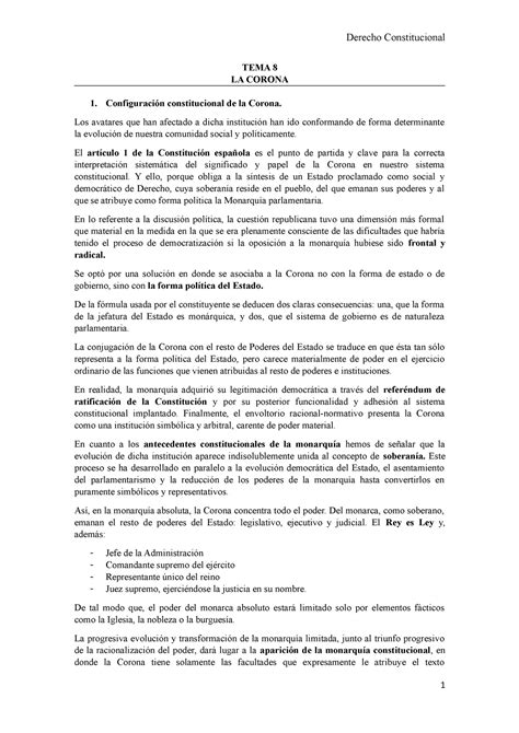 TEMA 8 consti TEMA 8 LA CORONA Configuración constitucional de la