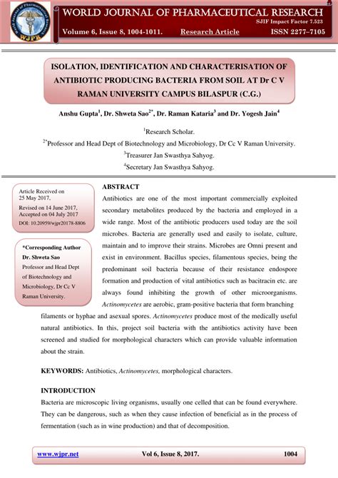 PDF ISOLATION IDENTIFICATION AND CHARACTERISATION OF ANTIBIOTIC