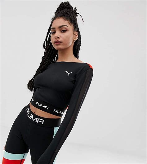 Puma Exclusive To Asos Back Detail Long Sleeve Crop Top Black Long Sleeve Crop Top Long