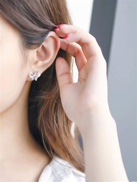 Pendientes de tachuela zirconia cúbica lazo Moda de Mujer SHEIN México