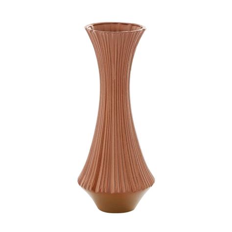 Litton Lane 20 In Orange Ribbed Ceramic Decorative Vase 42322 The