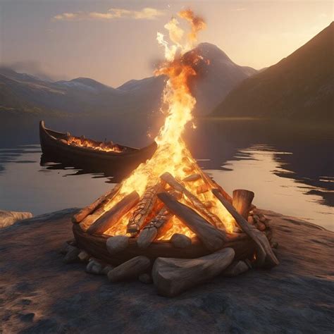 Premium Photo | A Viking funeral pyre overlooking a fjord