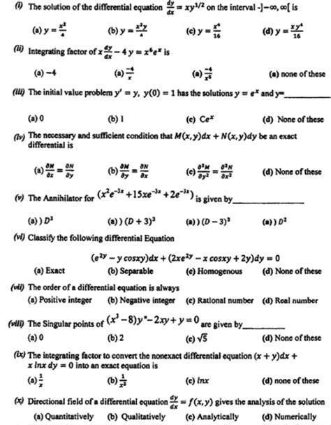 Ordinary Differential Equations Past Papers T Tutorials