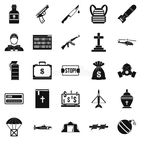 100 Iconos Militares Fijados Estilo Simple Ilustración del Vector