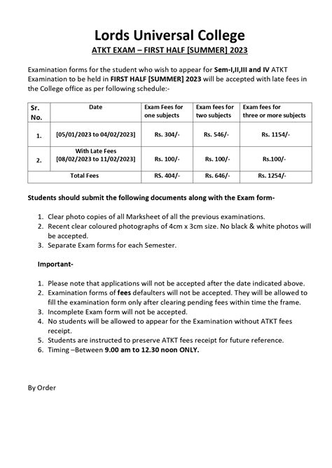 LUC Degree Notice For Sem I II III IV ATKT Exam Fees With Late