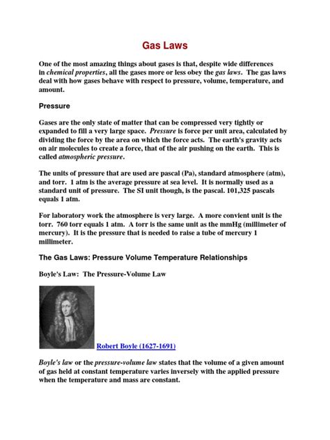 Gas Laws | PDF | Gases | Pressure