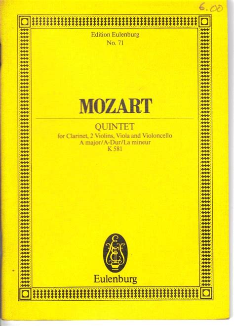 Clarinet Quintet In A Major K Edition Eulenburg No