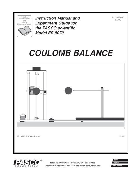 Pdf Coulombs Law Apparatus Manual · 012 03760e Coulomb Balance 1 The Pasco Model Es 9070