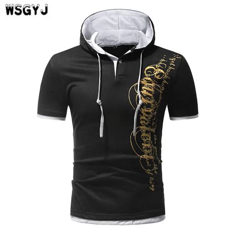 Wsgyj Men T Shirt Summer 2018 Brand Short Sleeve Hooded T Shirt Slim