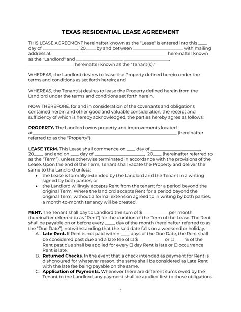 Texas Rental Agreement Template