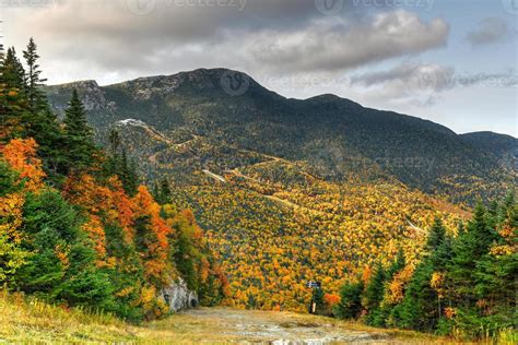 Vermont Fall Foliage in forest on Mount Mansfield in Vermont, USA ...