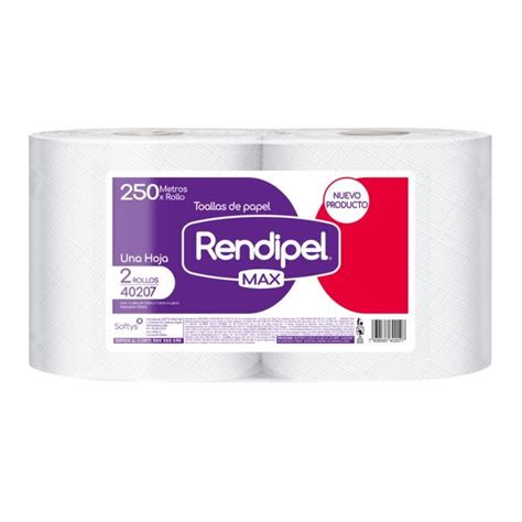 Toalla De Papel Rendipel Pro Hoja Simple 250 M 2 Rollos