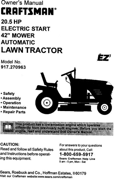 Craftsman 917270963 User Manual 20.5HP 42 AUTOMATIC LAWN TRACTOR Manuals And Guides L0020118