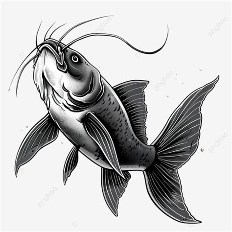 Blue Catfish Ictalurus Furcatus Jumping Cartoon Black And White