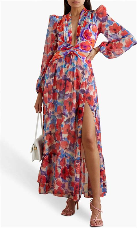 Patbo Violet Cutout Floral Print Stretch Jersey And Chiffon Dress