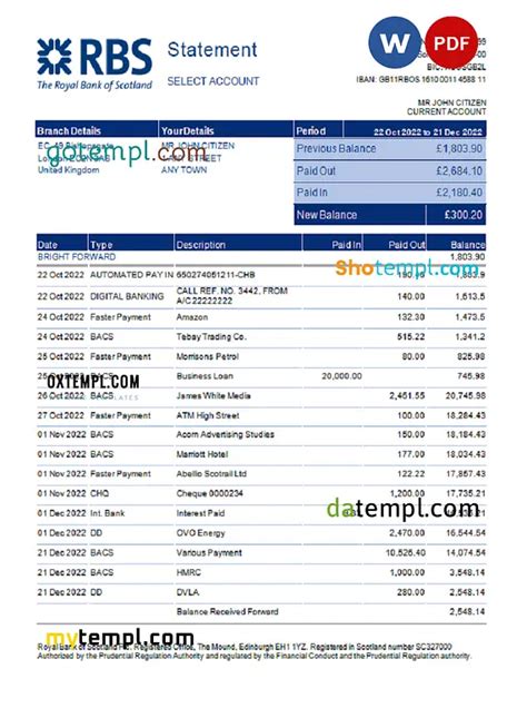 Usa Mountain America Credit Union Bank Statement Word And Pdf Template