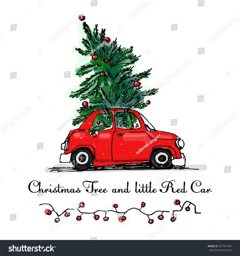 红色的汽车和圣诞树矢量卡 库存矢量图（免版税）357561053 Shutterstock Christmas Car Large