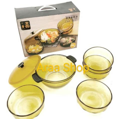 Jual Tempat Sayur Glass Wadah Saji Beling Kaca Mangkok Bowl Set 5pcs