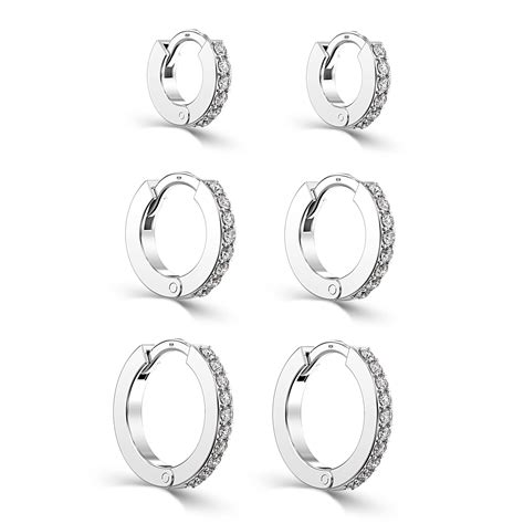 Lecalla Sterling Silver Post Small Hoop Earrings Hypoallergenic Cz