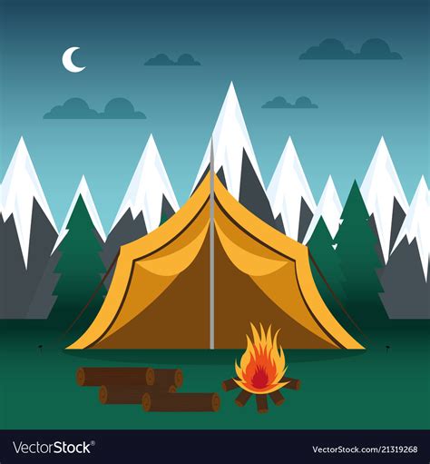 Camping Zone With Tent And Campfire Royalty Free Vector