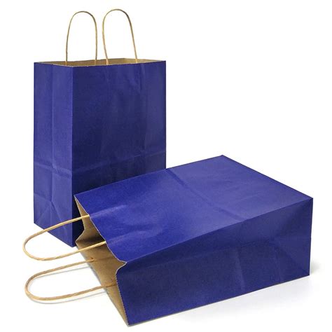 AZOWA Gift Bags Navy Blue Kraft Paper Bags With Handles 8 2 X 4 3 X 10