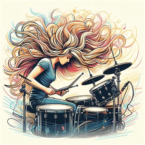 Premium Vector Vector A Girl With Long Hair Playing The Drums Poster Art