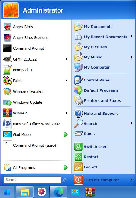 Windows XP start menu with big bottom, remastered by MSWindowsDude on DeviantArt